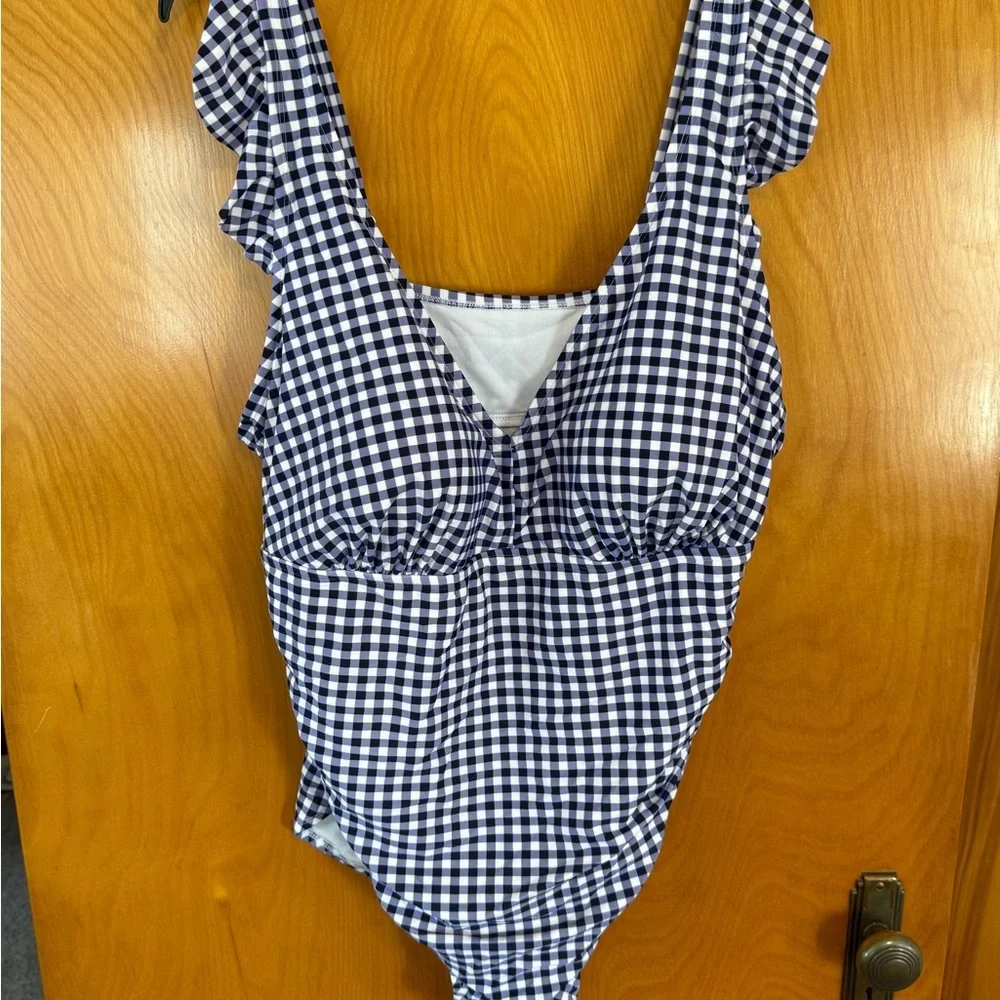 Kona Sol Blue and White Checkered Swimsuit - Picture 2 of 4